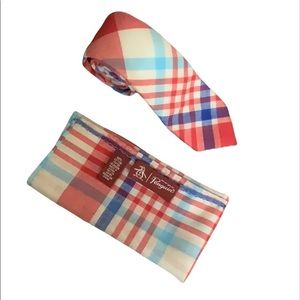 Original Penguin plaid Tie and pocket square EUC